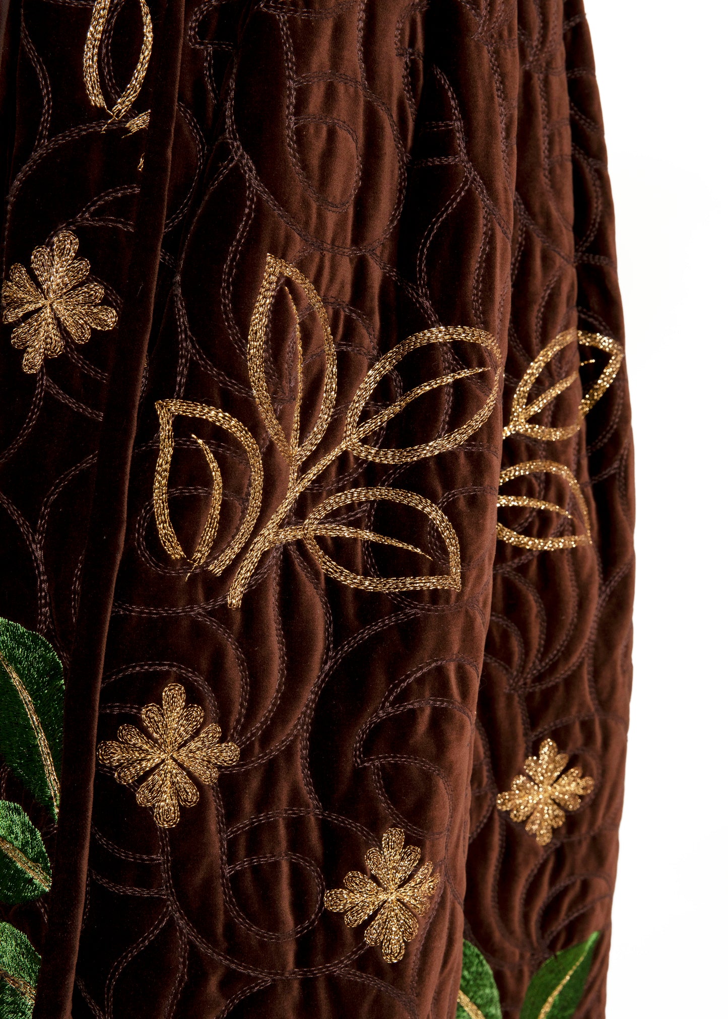 Adolfo 1969 Choc Brn Velvet Embroidered Skirt Set