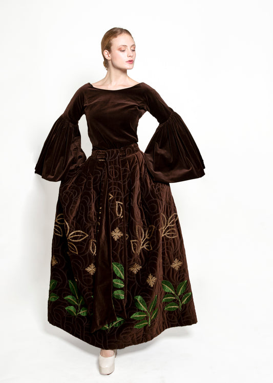 Adolfo 1969 Choc Brn Velvet Embroidered Skirt Set - The Kit Vintage