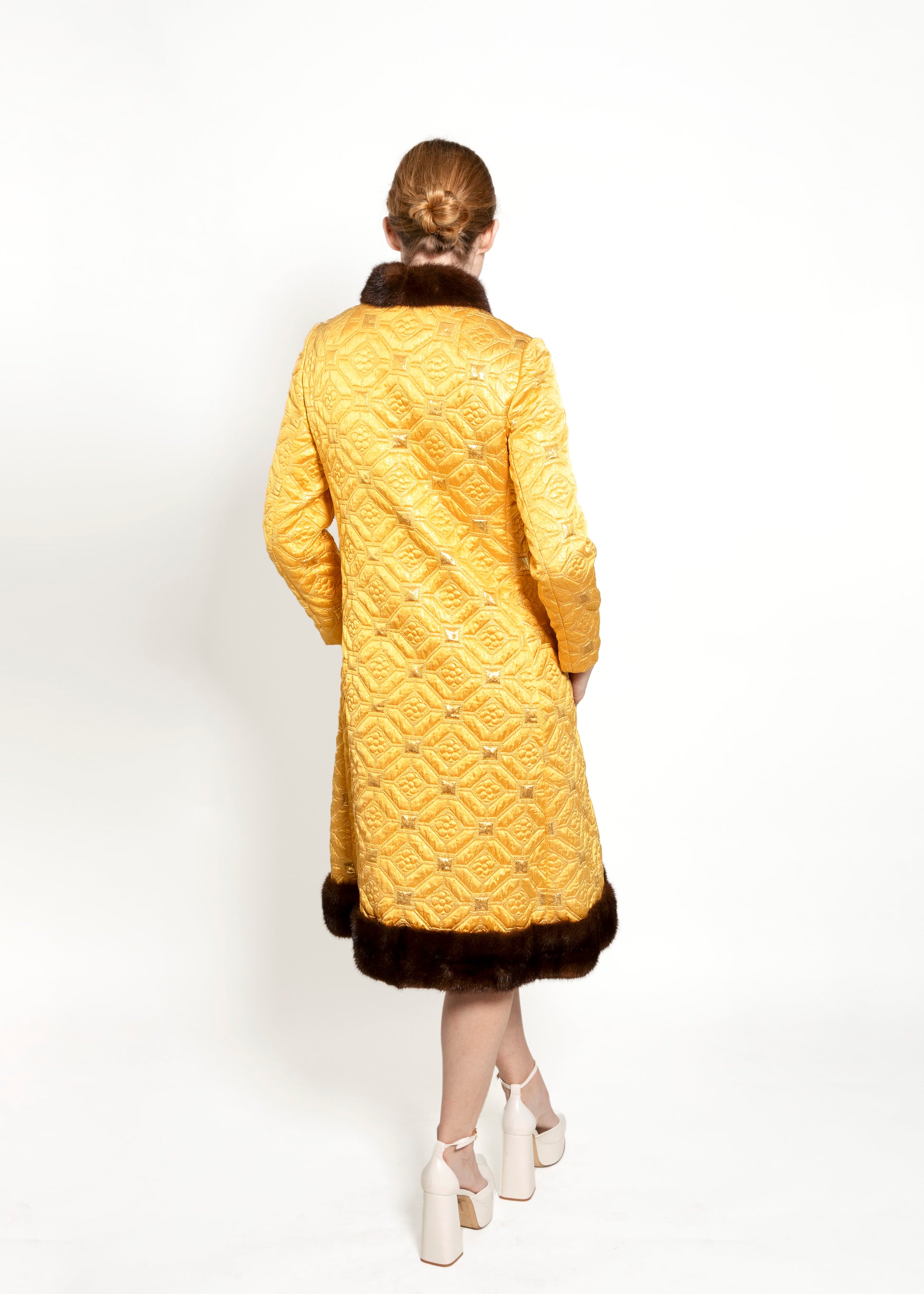 Oscar De La Renta 1968 Brocade Dress & Coat Mink Trim Set - The Kit Vintage