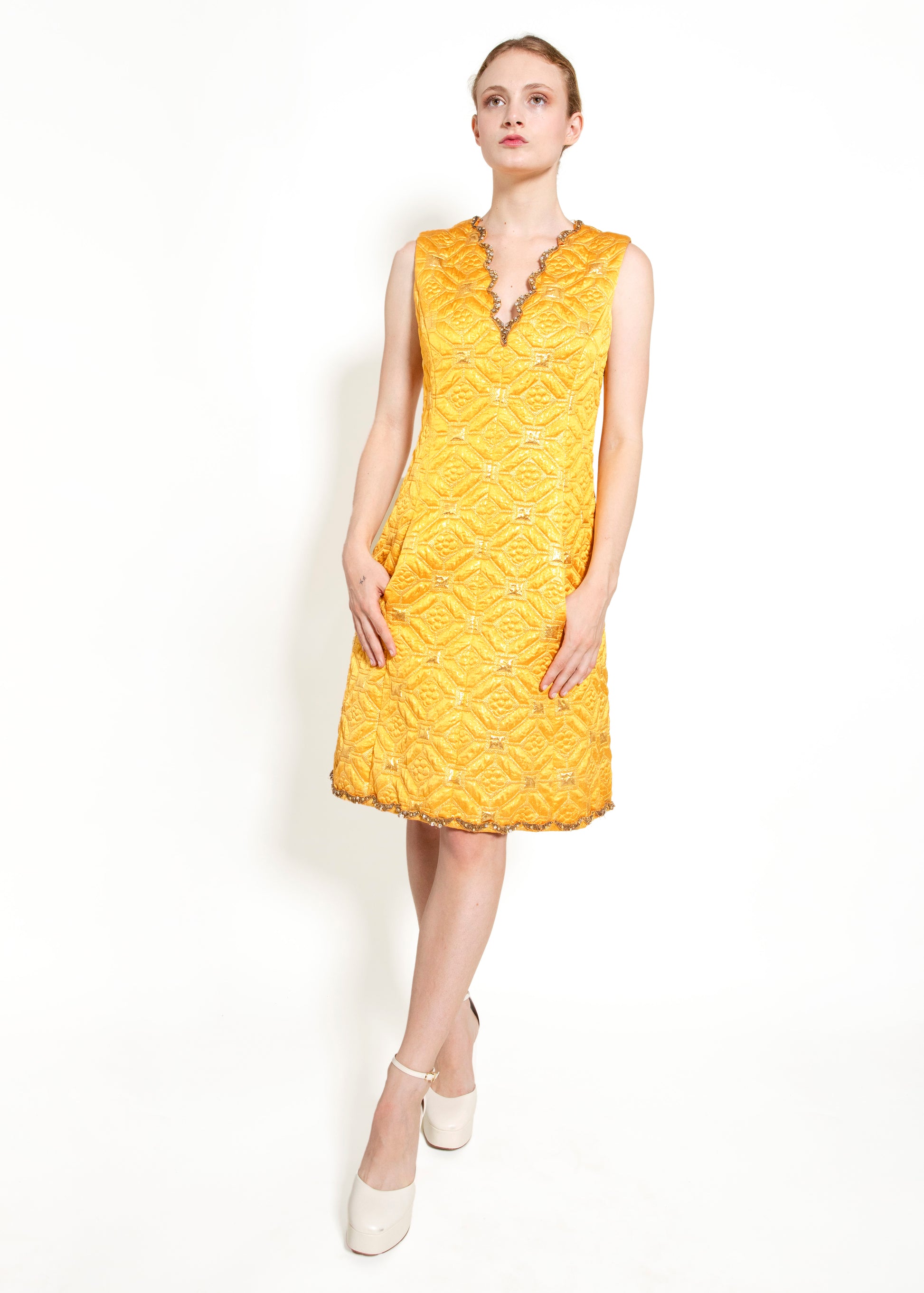 Oscar De La Renta 1968 Brocade Dress & Coat Mink Trim Set - The Kit Vintage