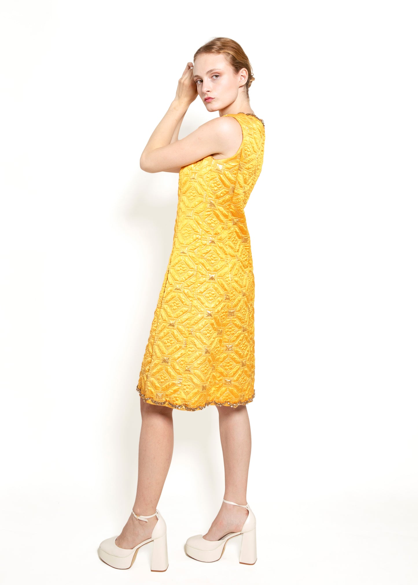 Oscar De La Renta 1968 Brocade Dress & Coat Mink Trim Set