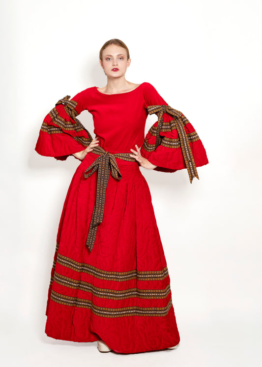 Adolfo 1969 Red Adolfo Embroidered & Trim Skirt Set