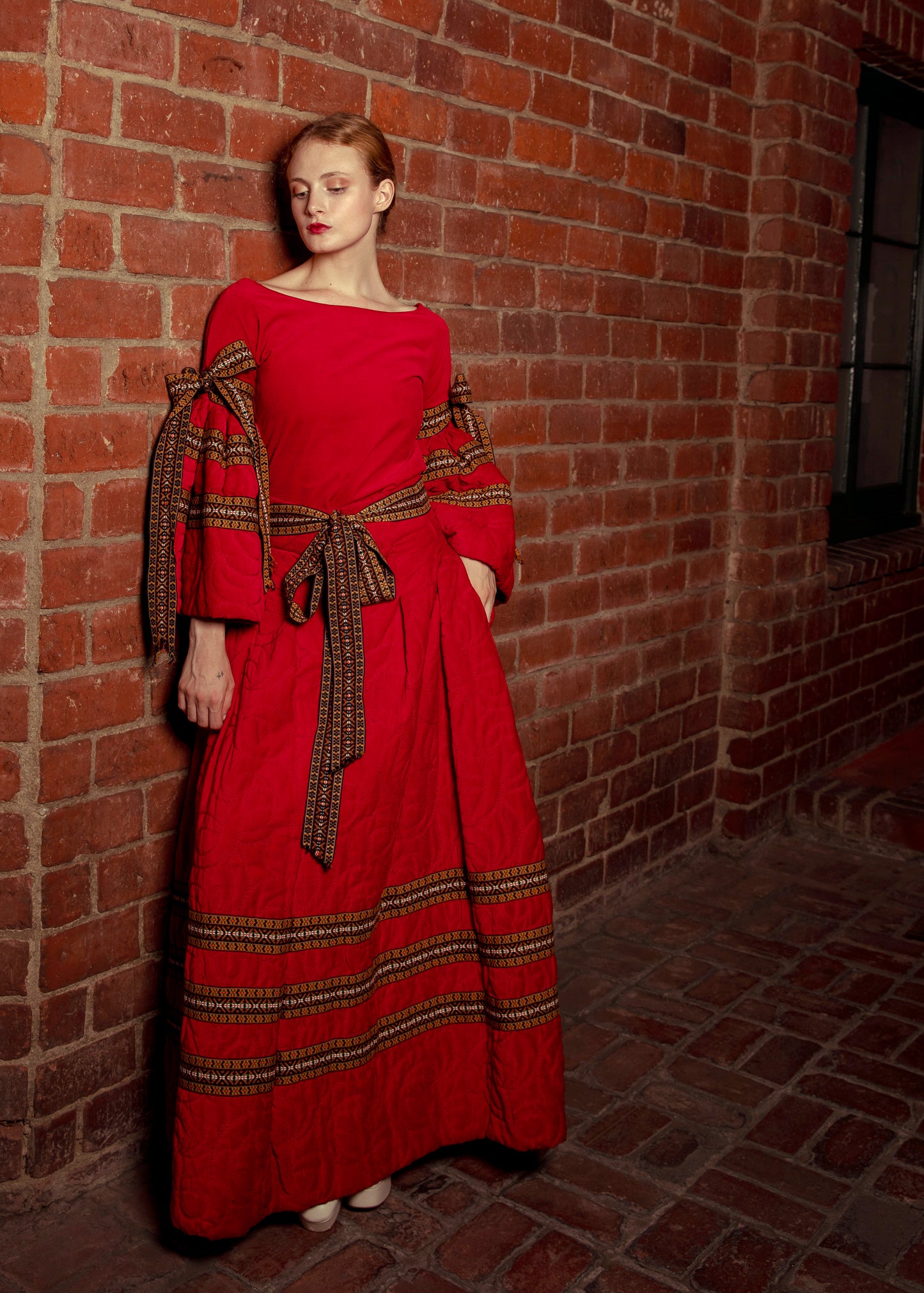 Adolfo 1969 Red Adolfo Embroidered & Trim Skirt Set