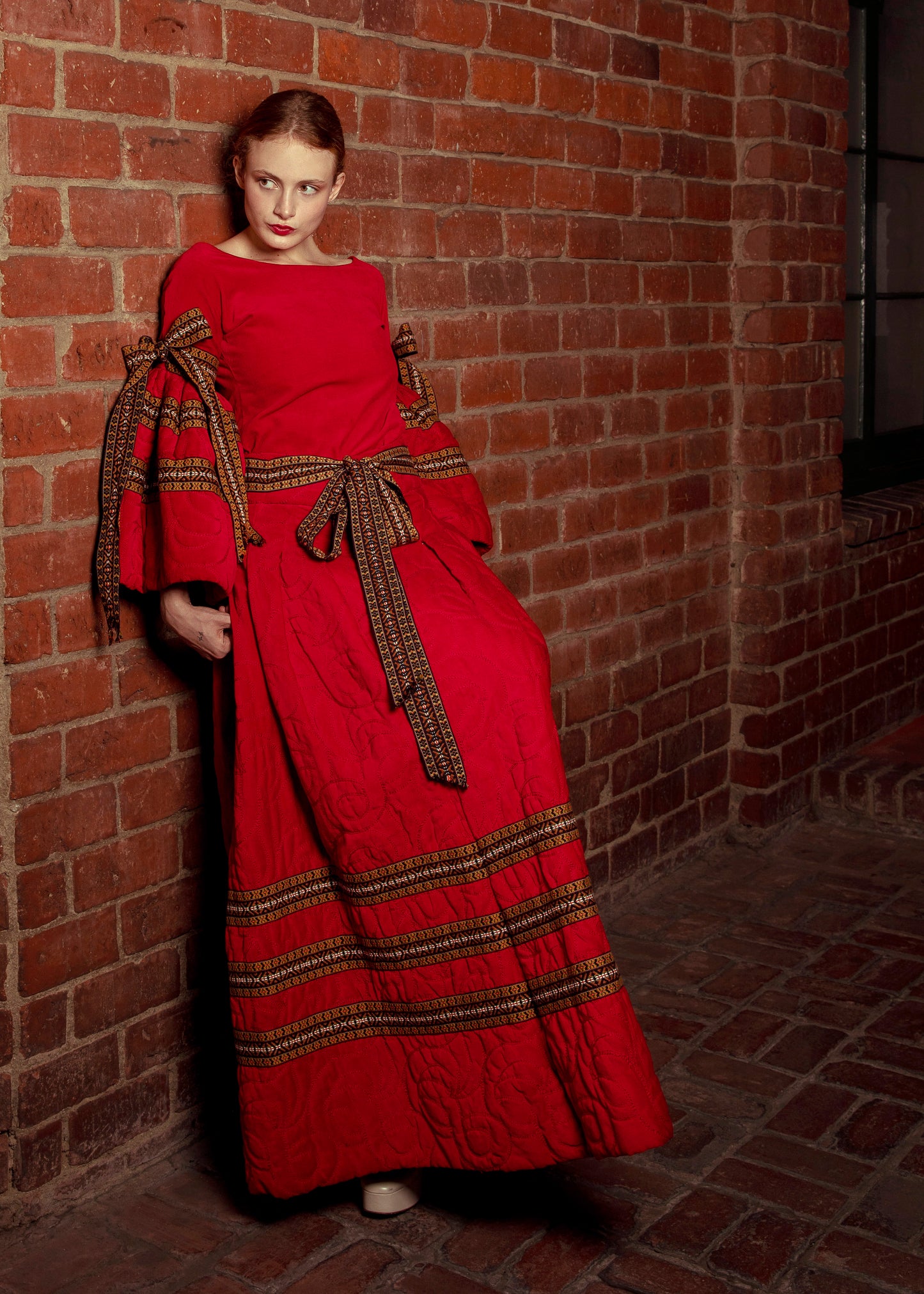 Adolfo 1969 Red Adolfo Embroidered & Trim Skirt Set