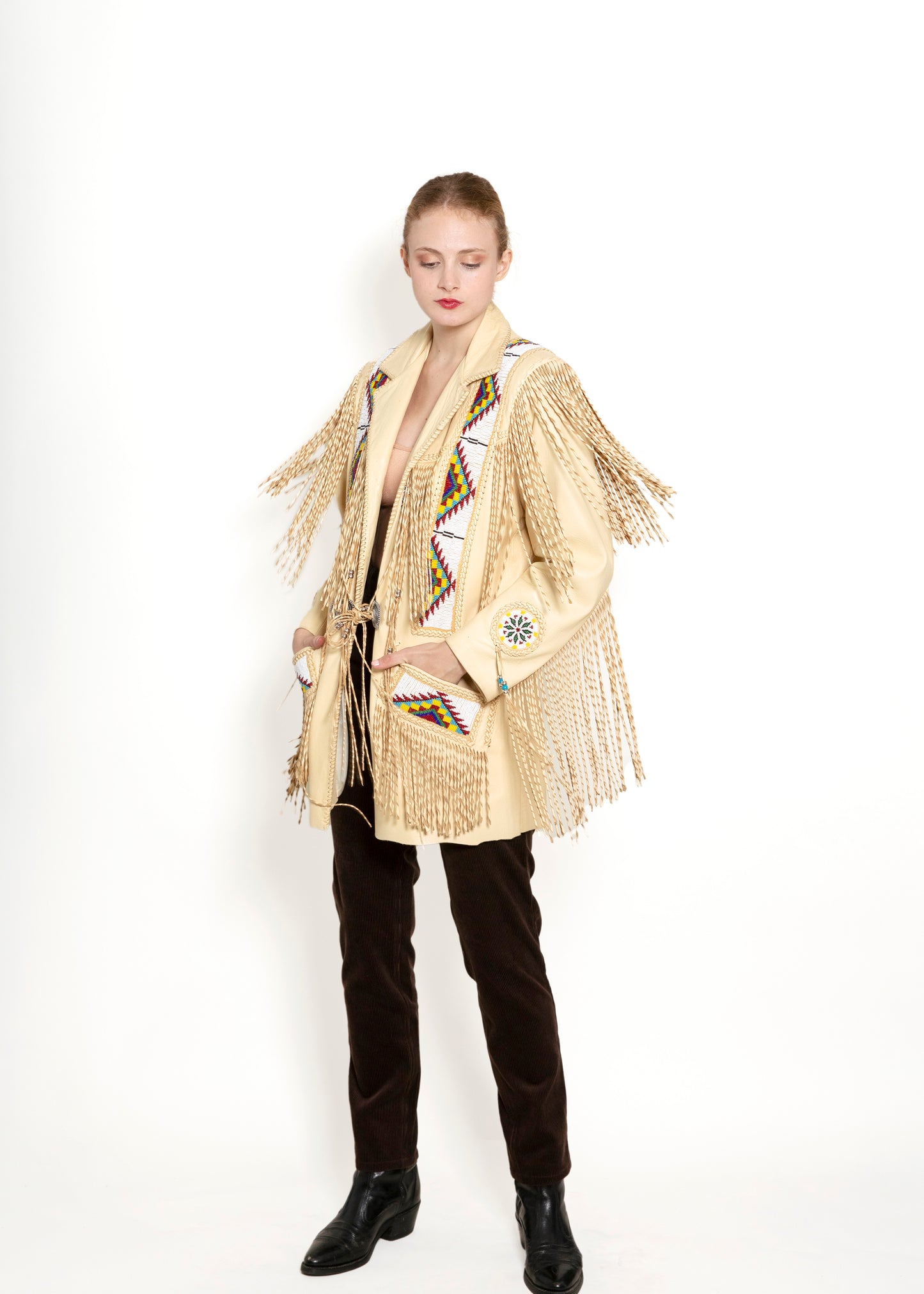Arturo Leather Beaded Fringe Jacket