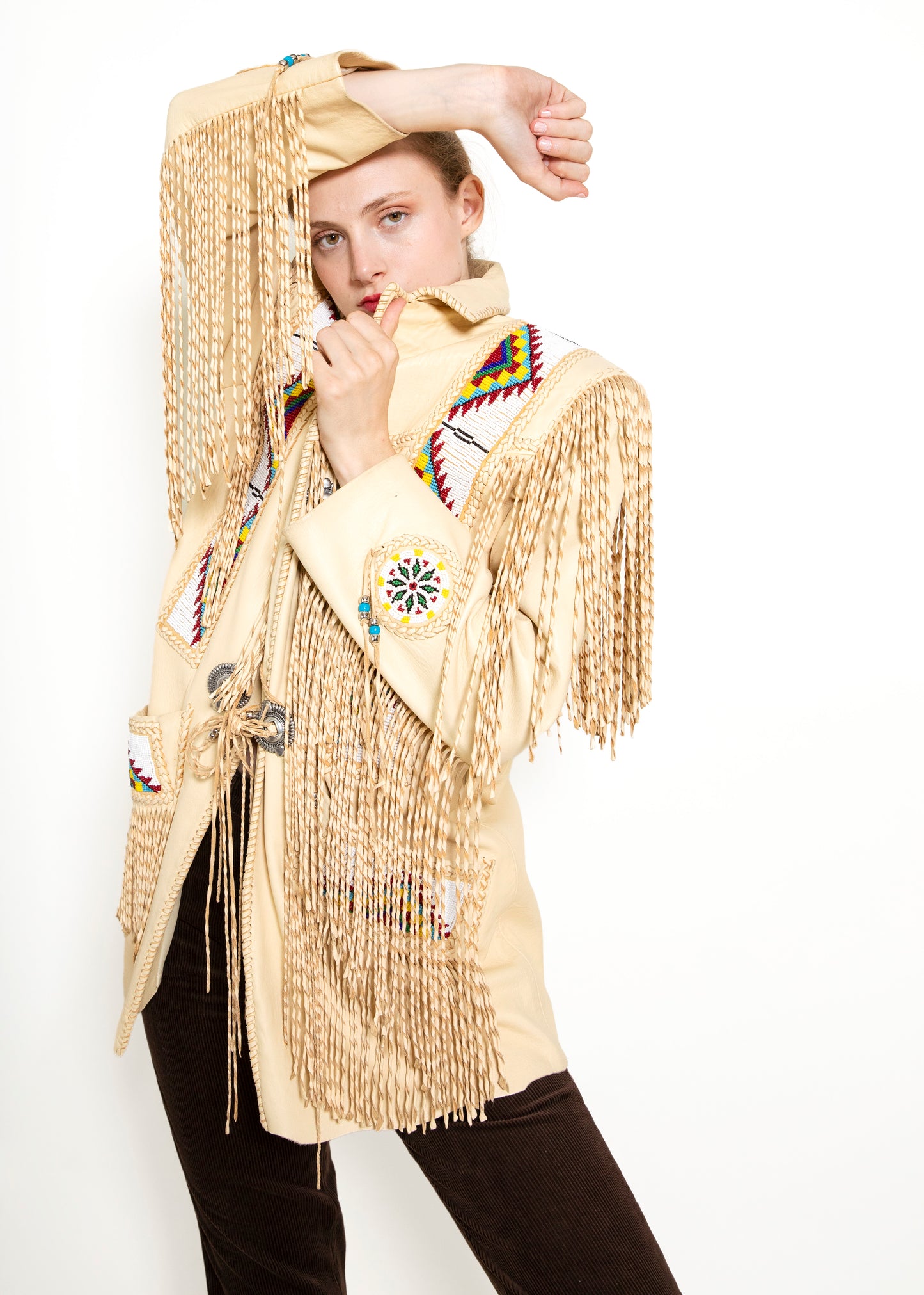 Arturo Leather Beaded Fringe Jacket