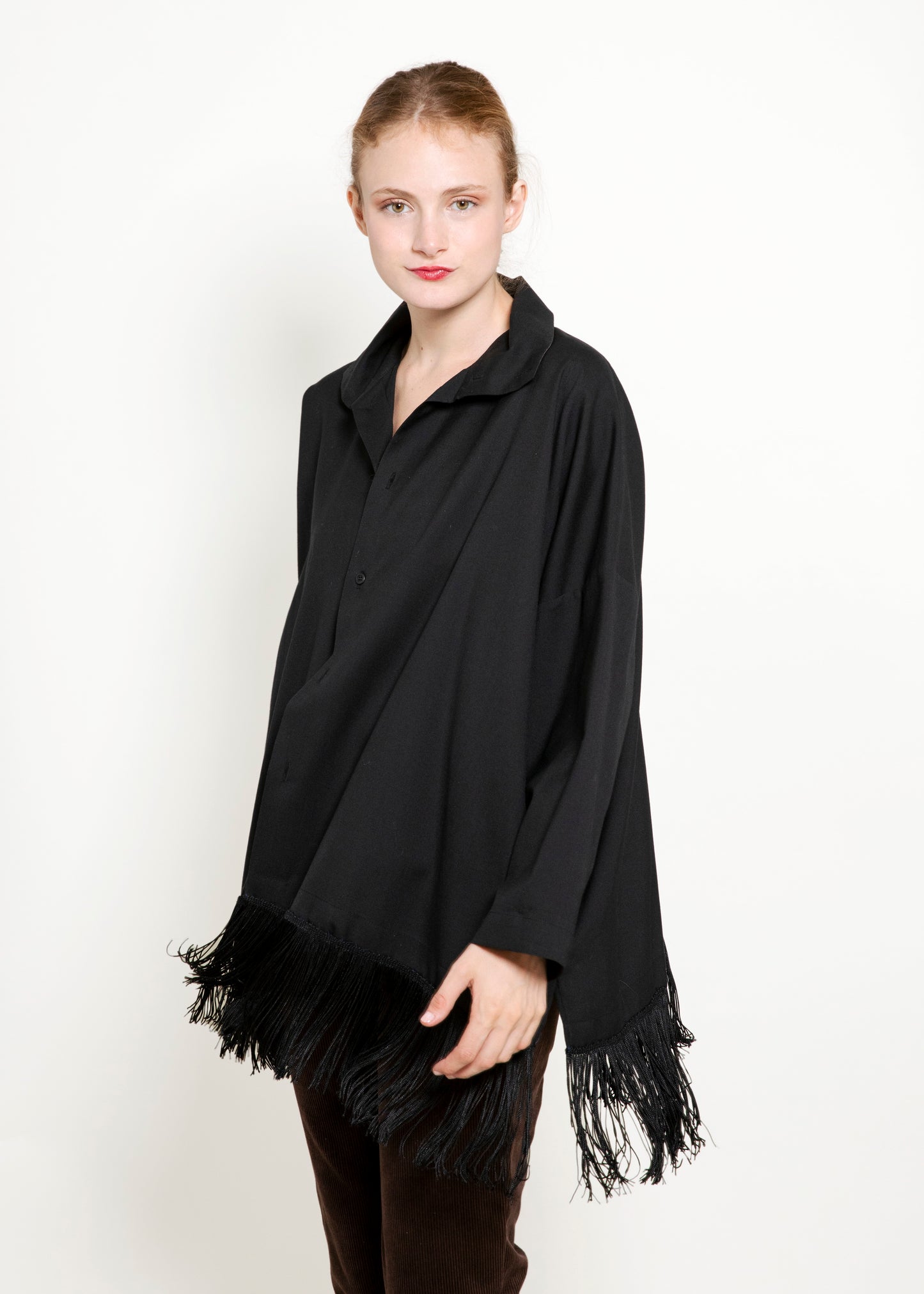 eskandar Black Fringe Top