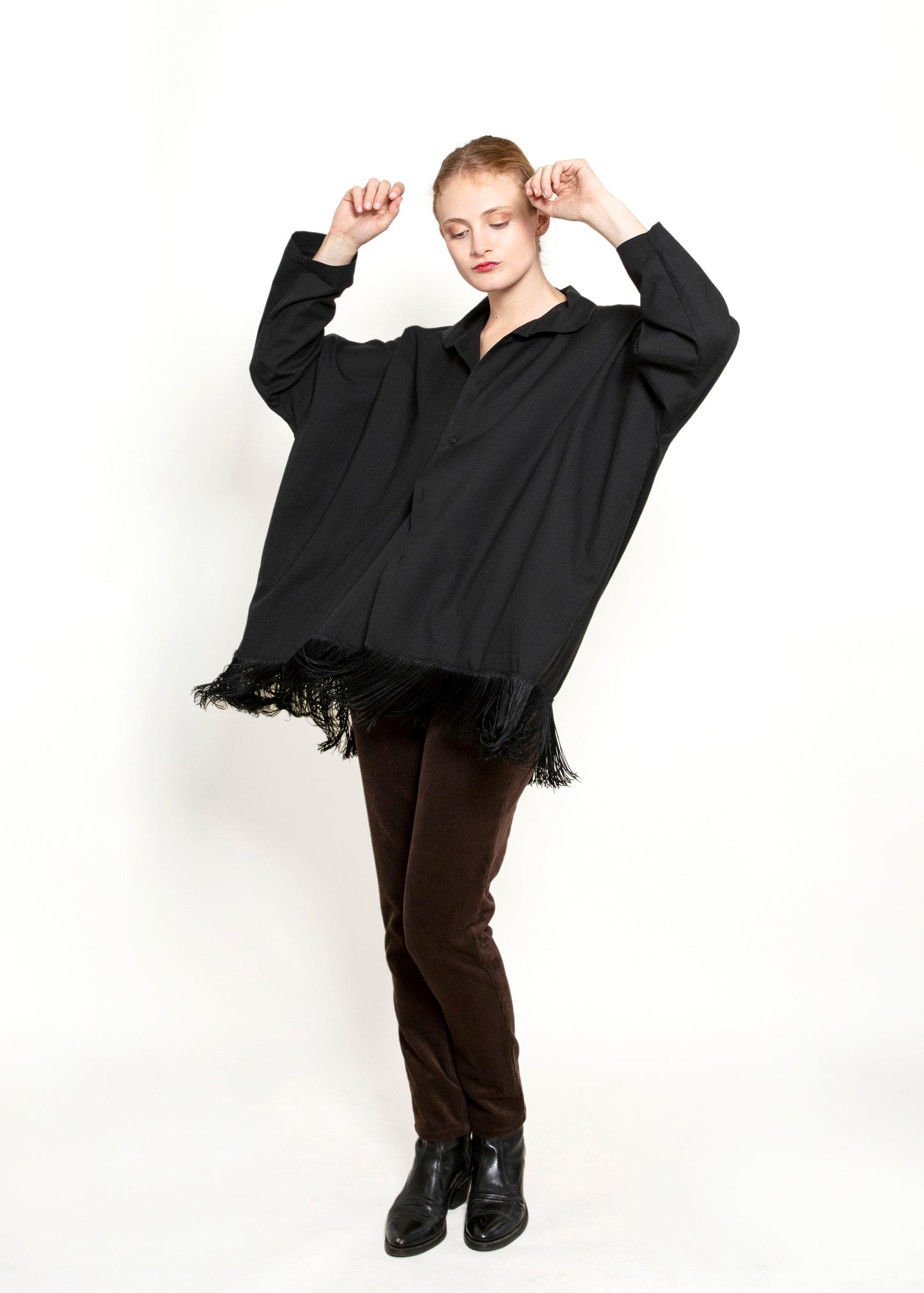 eskandar Black Fringe Top