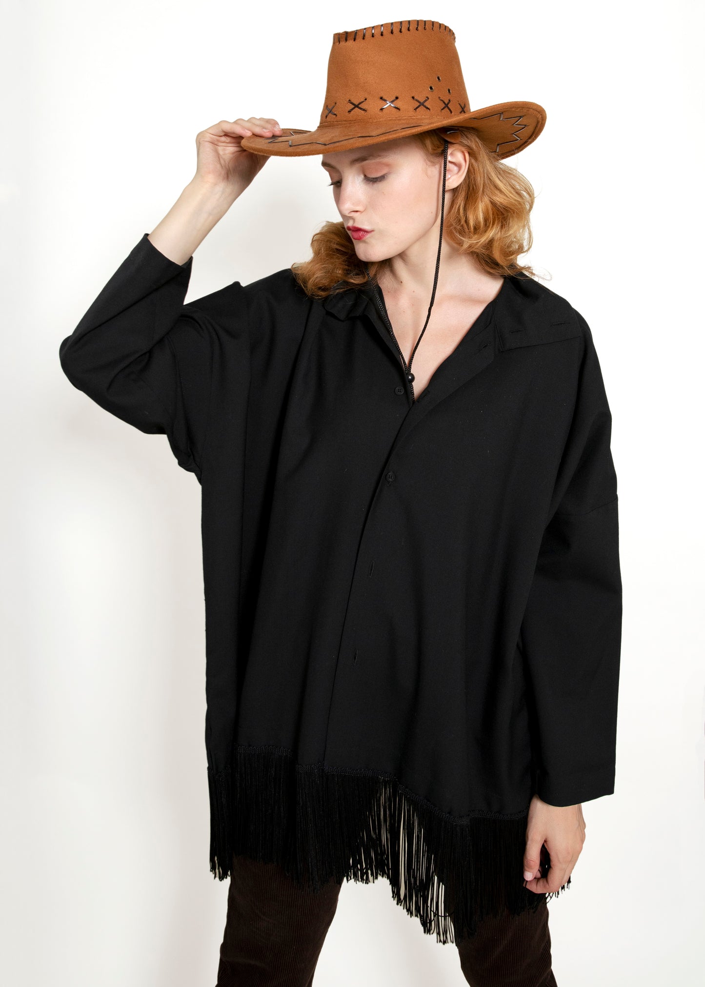 eskandar Black Fringe Top