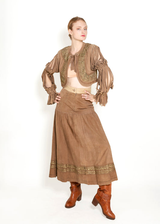 Moschino Couture Suede Fringe Skirt & Jacket Set - The Kit Vintage