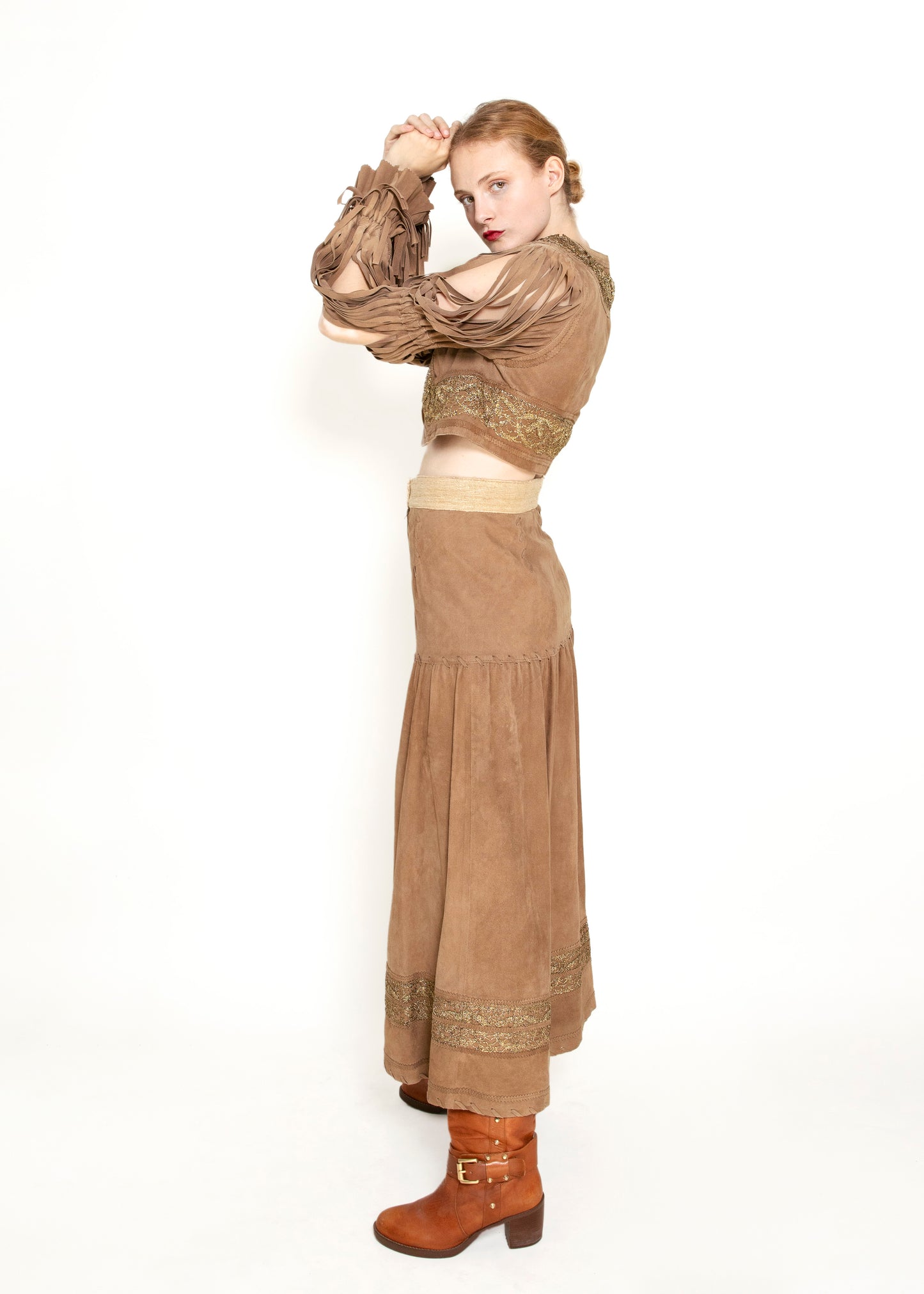 Moschino Couture Suede Fringe Skirt & Jacket Set