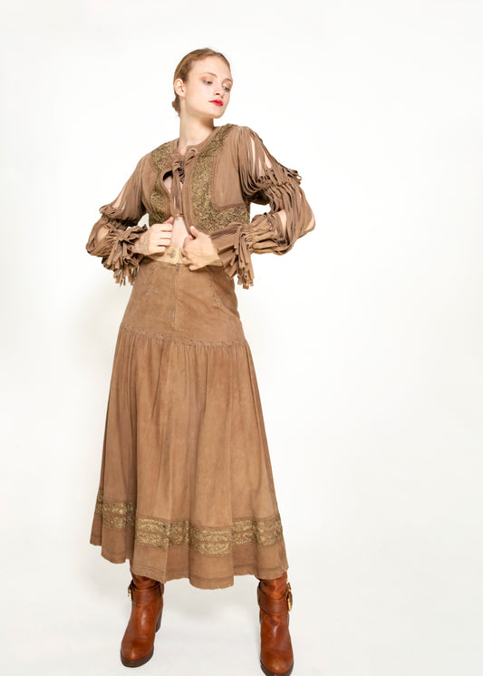 Moschino Couture Suede Fringe Skirt & Jacket Set - The Kit Vintage