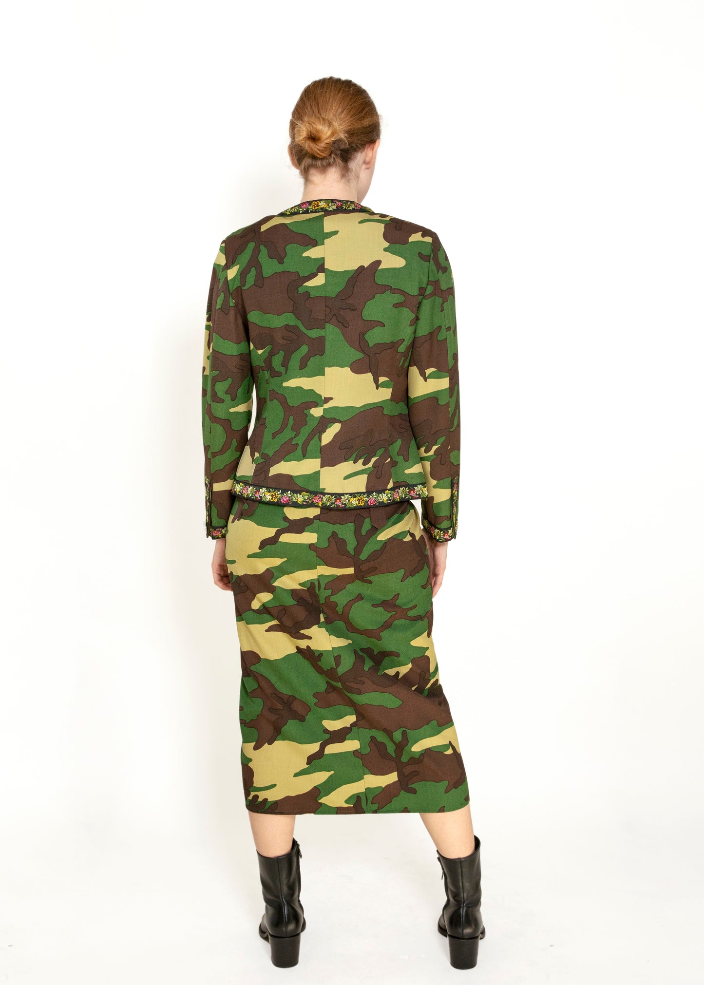 Moschino Couture Camouflage 3 Pc Skirt, Jacket, & Corset Set