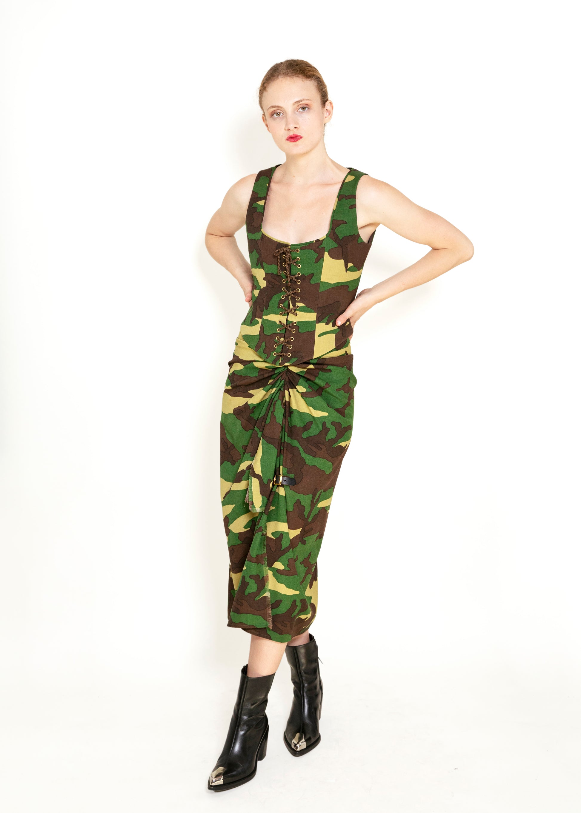 Moschino Couture Camouflage 3 Pc Skirt, Jacket, & Corset Set - The Kit Vintage