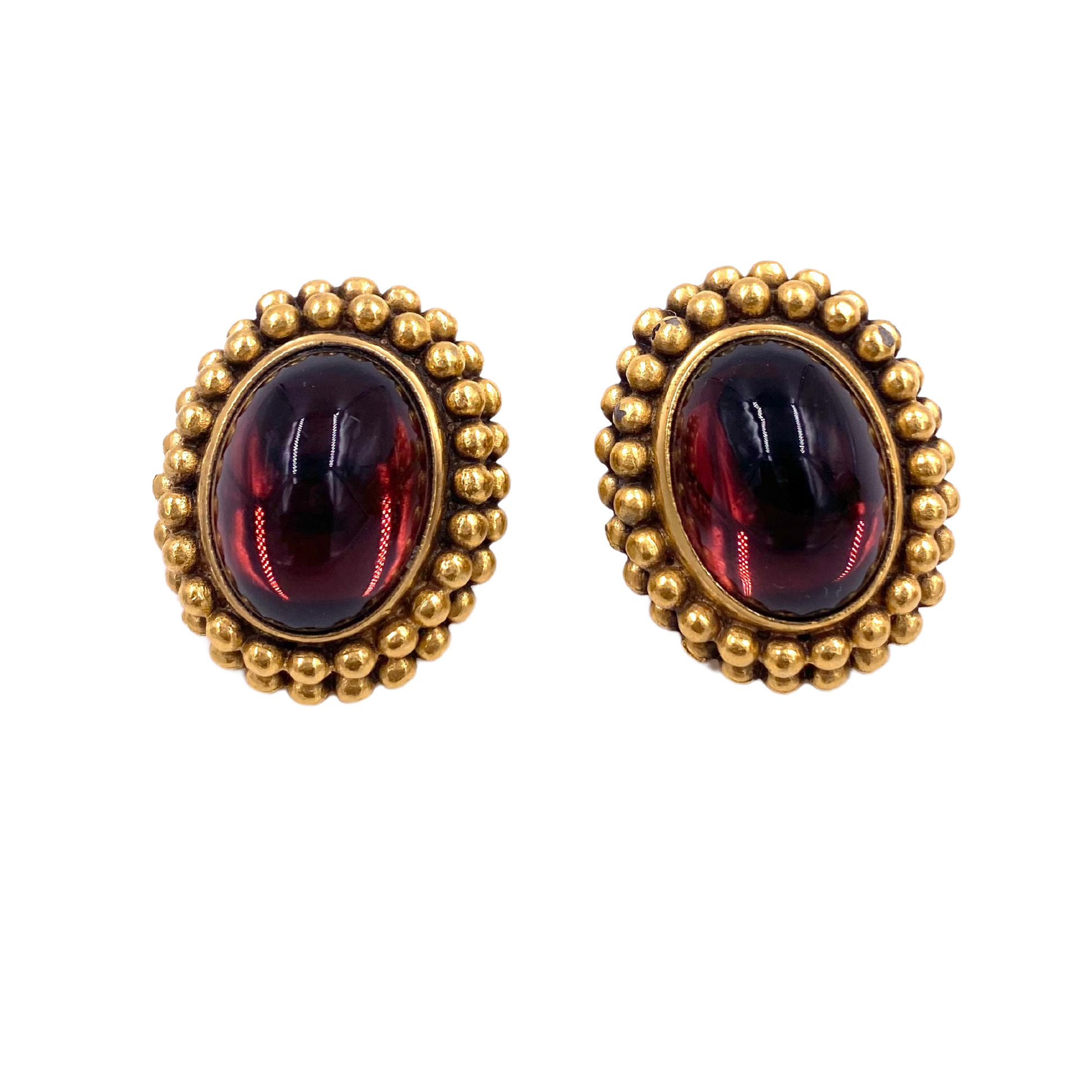Yves Saint Laurent Gold Cuff & Earring Set with Cabachon Stones - The Kit Vintage