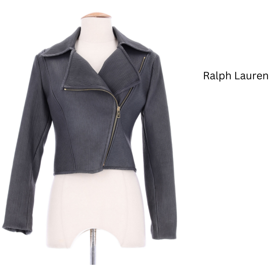 Ralph Lauren Slate Blue Leather Moto Jacket - The Kit Vintage