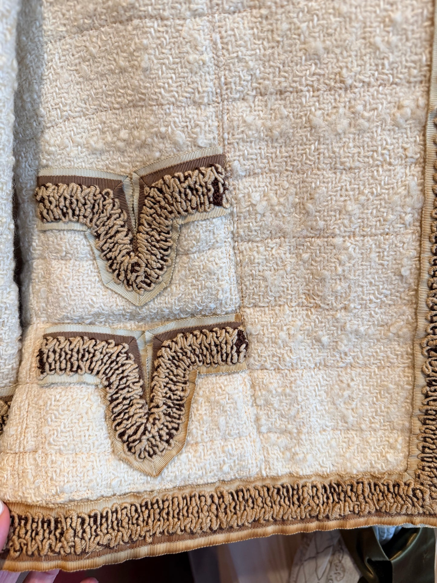 Chanel Couture Cream Tweed Suit With Ribbon Trim