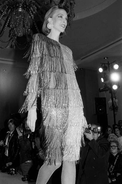 Bill Blass Fall 1984 Beaded Fringe Bronze & Gold Cocktail Dress