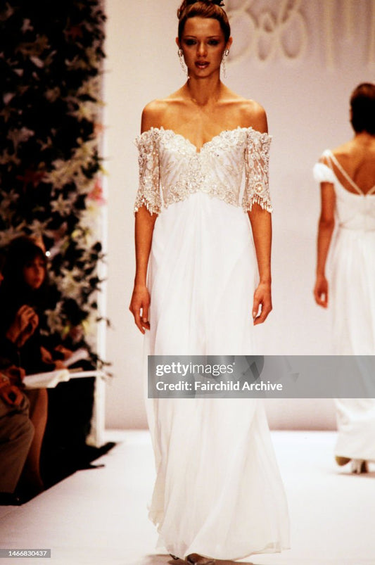 Vintage Bob Mackie S/S 1997 White Gown with White Beaded Bodice