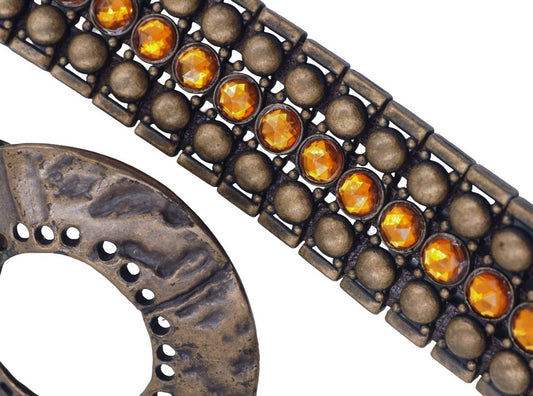 Brown Leather Belt W Bronze Circle Buckle & Studs