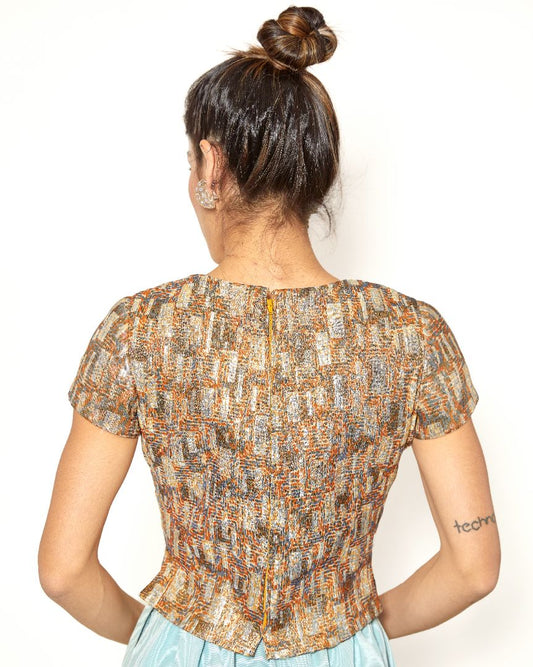 Vintage Christian Dior Couture Brocade Metallic Short-Sleeved Top - The Kit Vintage