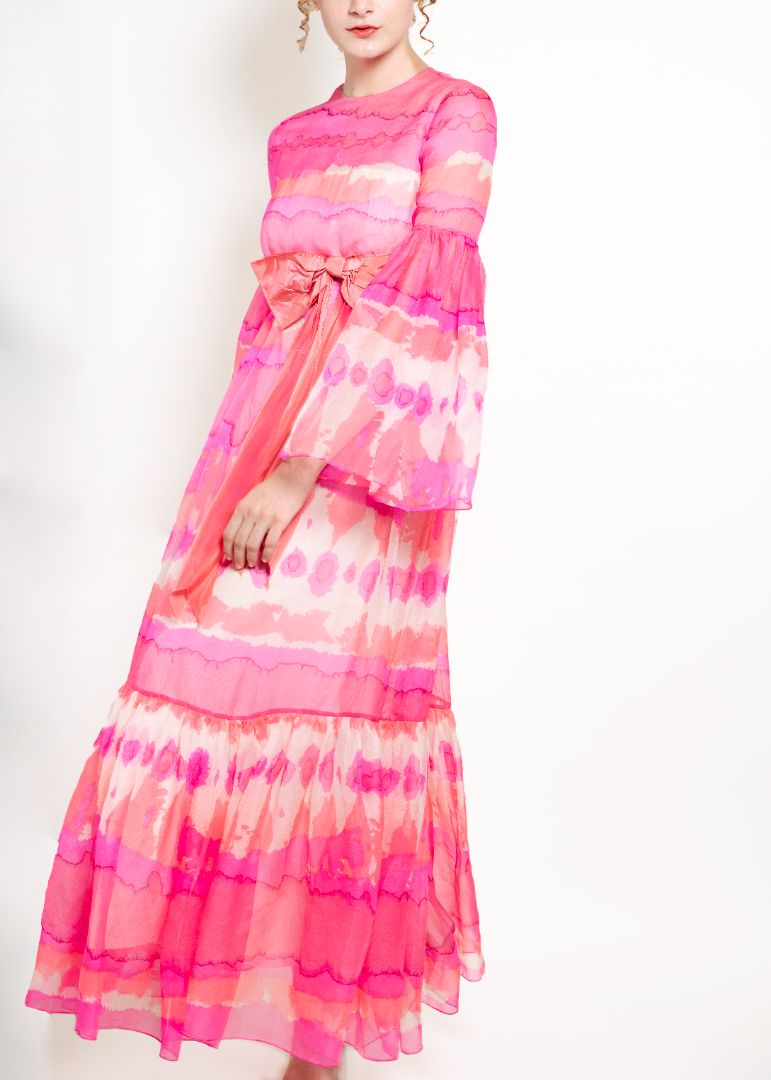 Vintage Malcom Starr Pink Chiffon Bell Sleeve Dress - The Kit Vintage