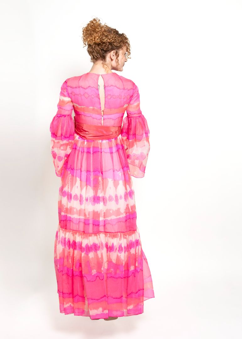 Vintage Malcom Starr Pink Chiffon Bell Sleeve Dress - The Kit Vintage
