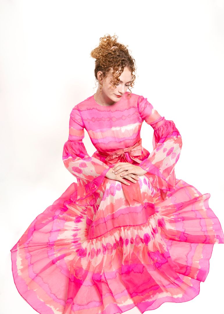 Vintage Malcom Starr Pink Chiffon Bell Sleeve Dress - The Kit Vintage
