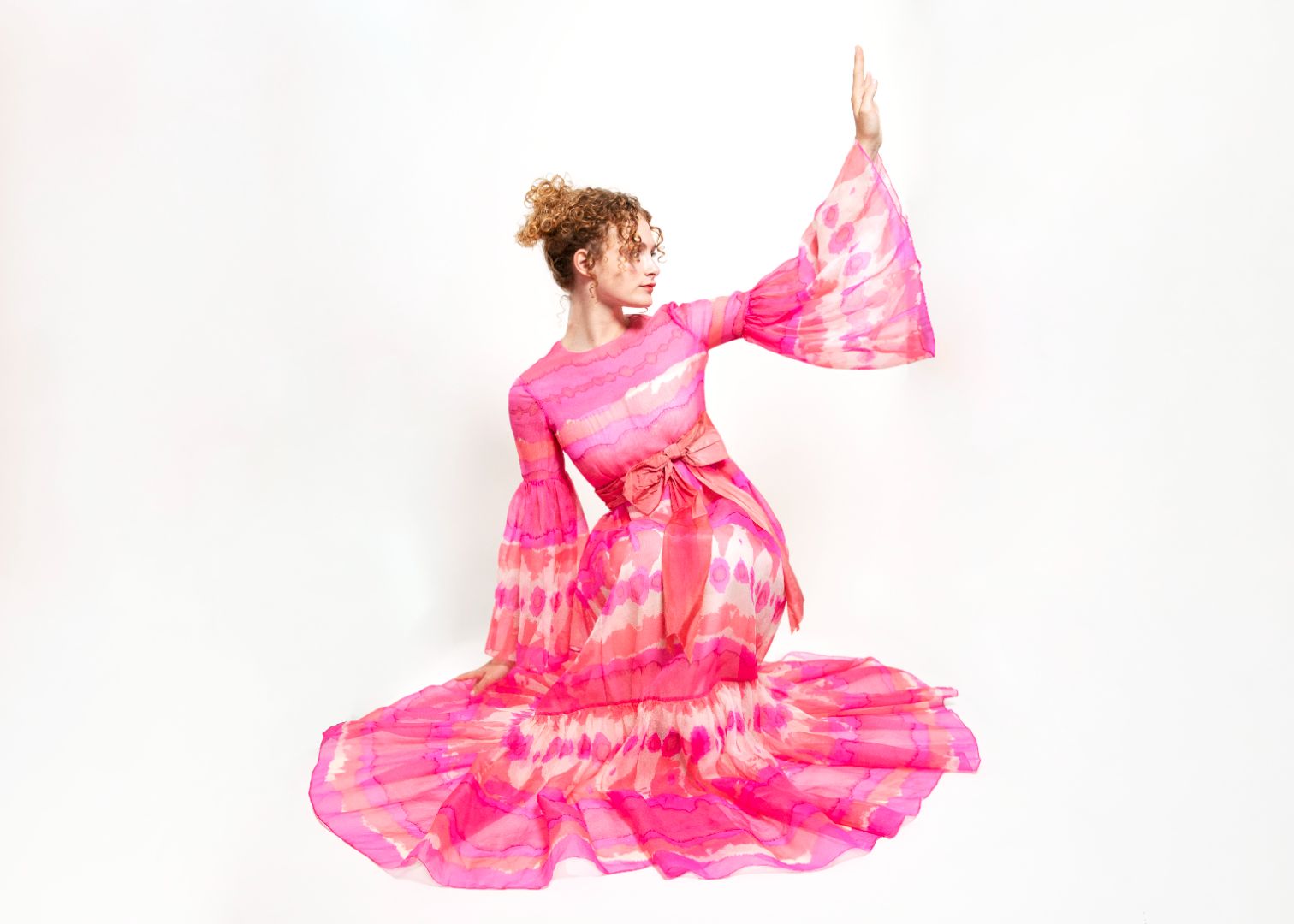 Vintage Malcom Starr Pink Chiffon Bell Sleeve Dress - The Kit Vintage