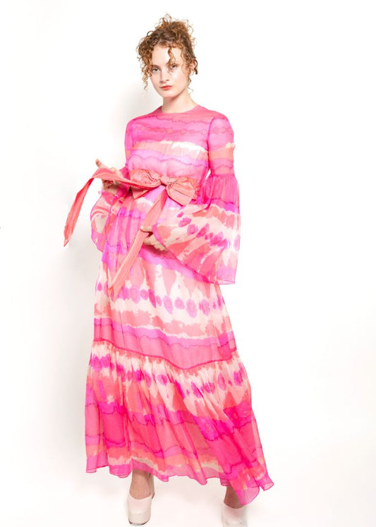 Vintage Malcom Starr Pink Chiffon Bell Sleeve Dress - The Kit Vintage