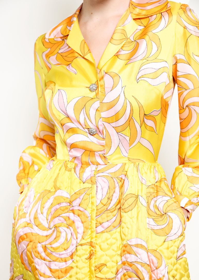 Saks Fifth Ave Yellow Print & Quilted Dress - The Kit Vintage