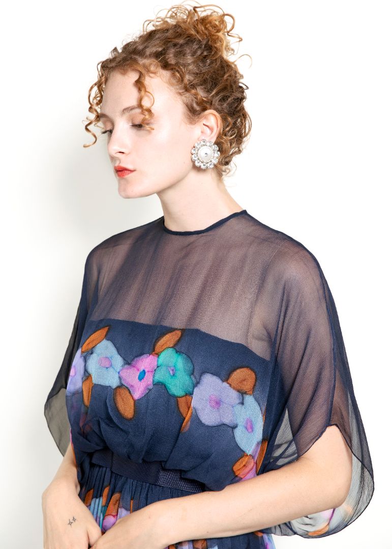 Alfred Bosand Silk Floral Print Maxi Dress