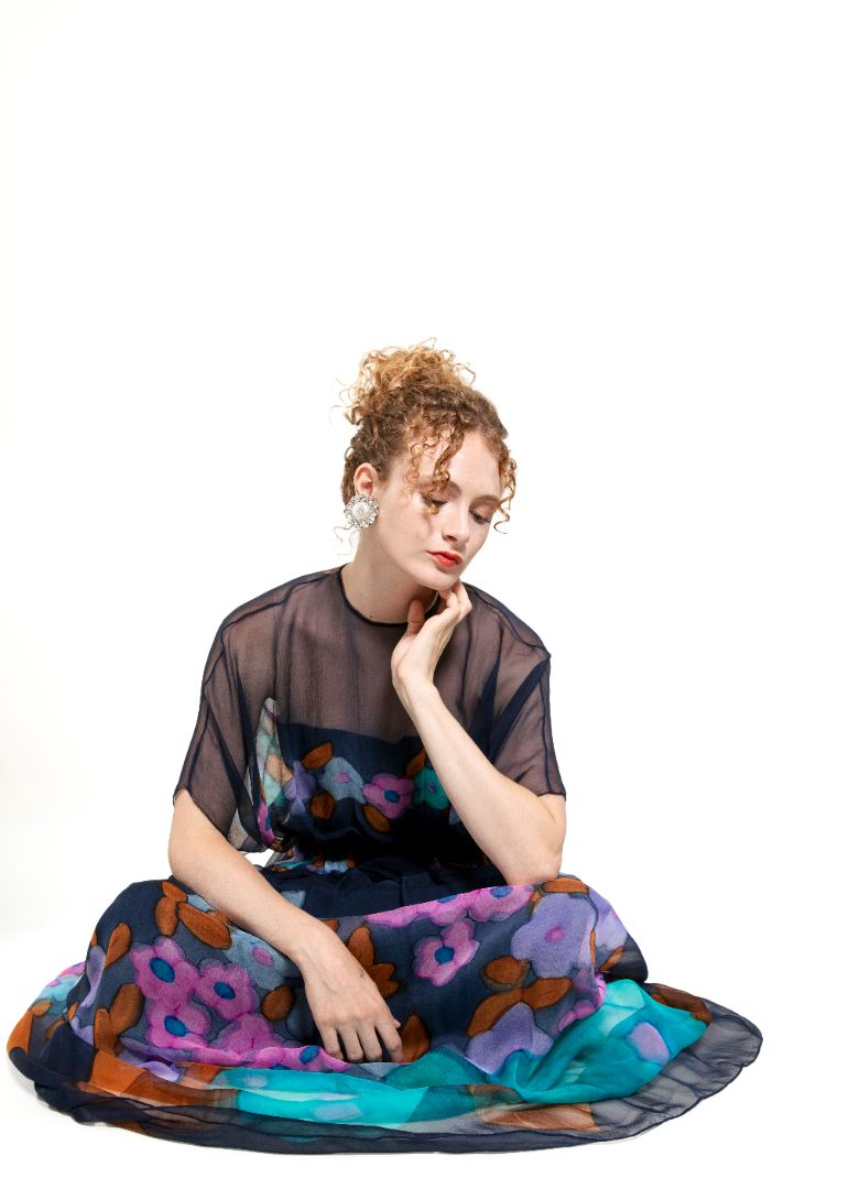 Alfred Bosand Silk Floral Print Maxi Dress