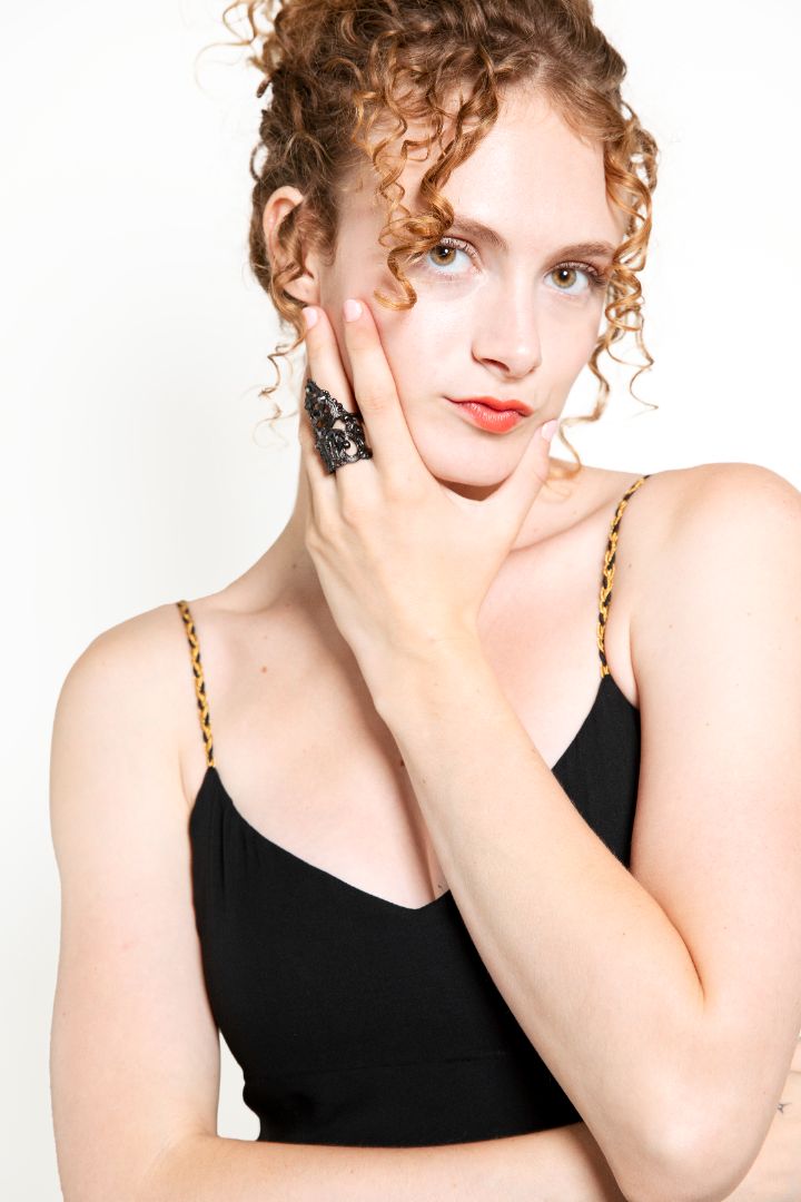 Ralph Lauren Black Silk Chiffon Dress With Gold Braided Straps
