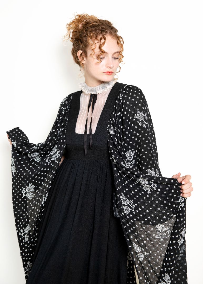 Vintage Gina Fratini 1970's Angel Sleeve Silk Dress - The Kit Vintage