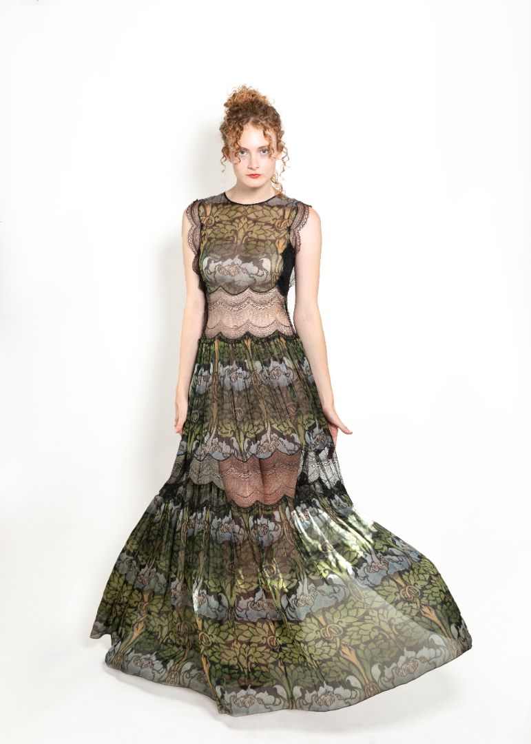 Alberta Ferretti Black & Multicolor Chiffon & Lace Dress
