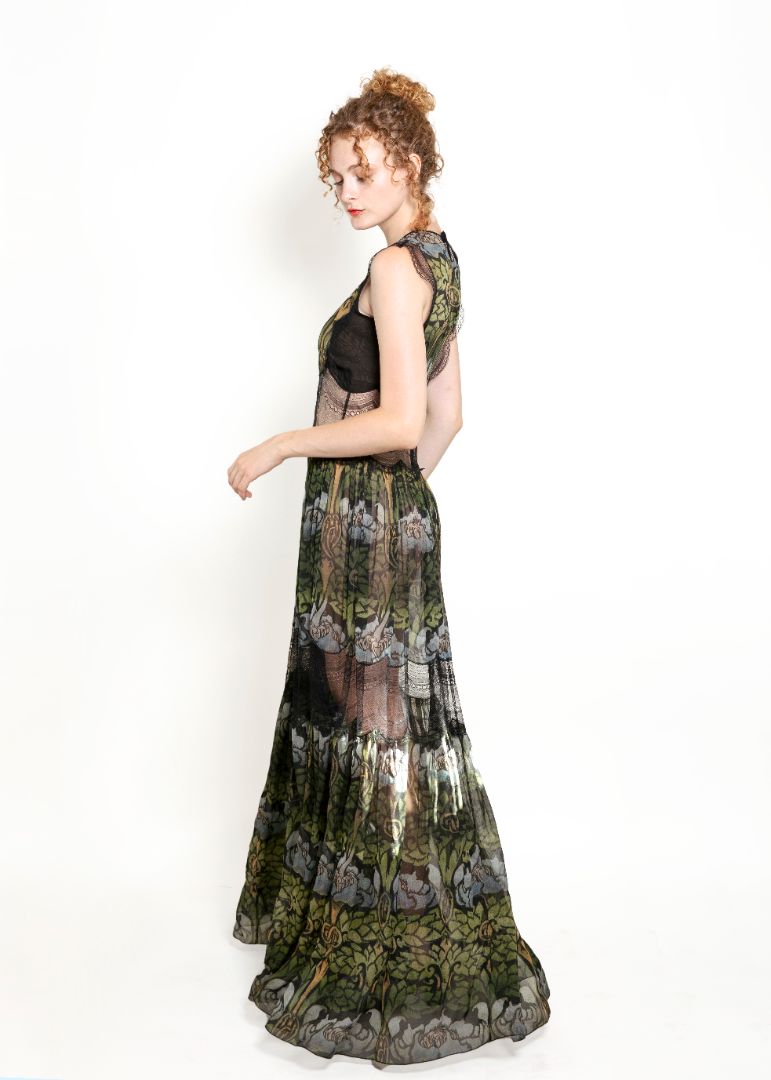 Alberta Ferretti Black & Multicolor Chiffon & Lace Dress