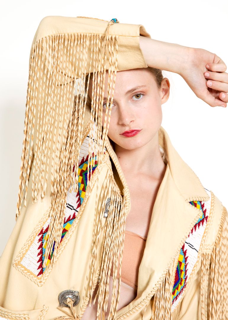 Arturo Leather Beaded Fringe Jacket
