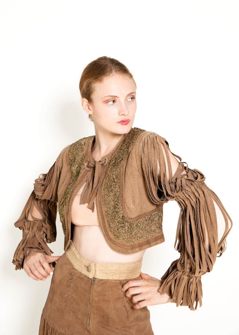 Moschino Couture Suede Fringe Skirt & Jacket Set - The Kit Vintage