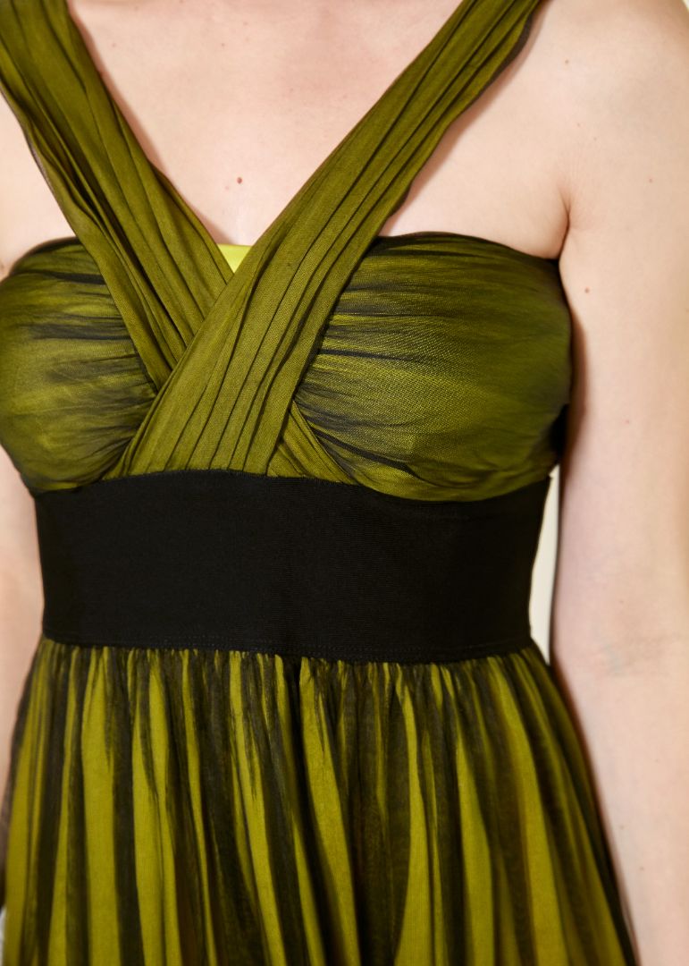 Dolce & Gabbana Green/Black Cross-Front Chiffon Gown