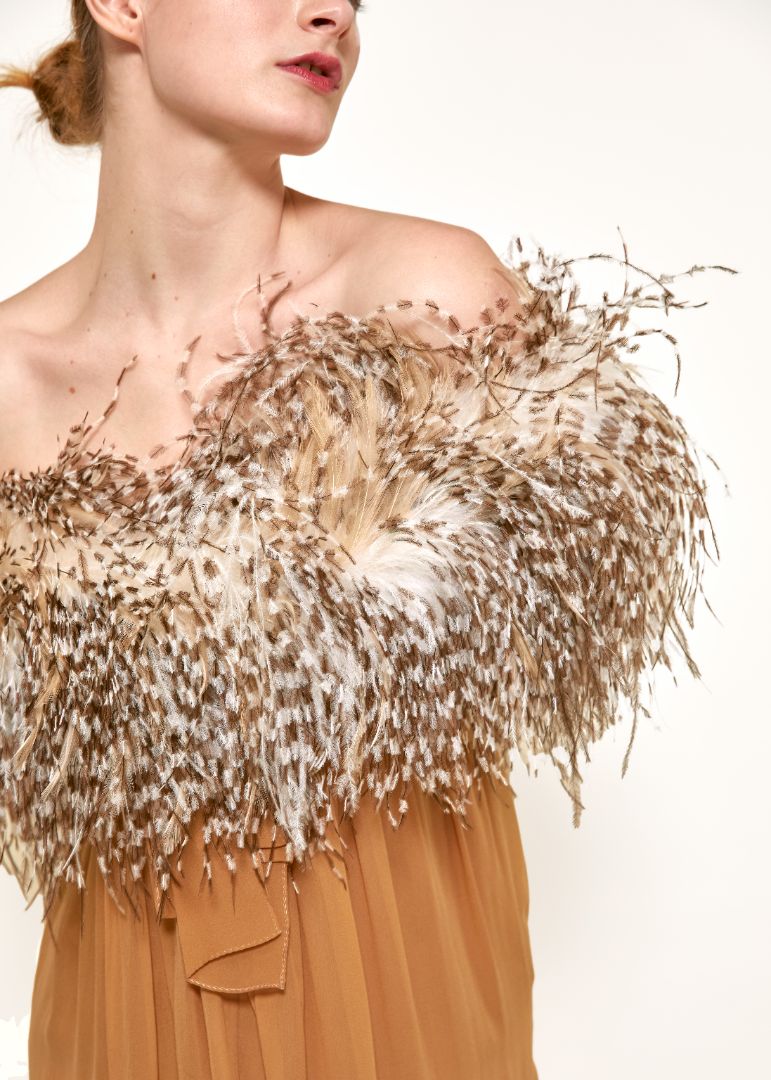 Bill Blass 1979 Silk with Ostrich Feather Dress