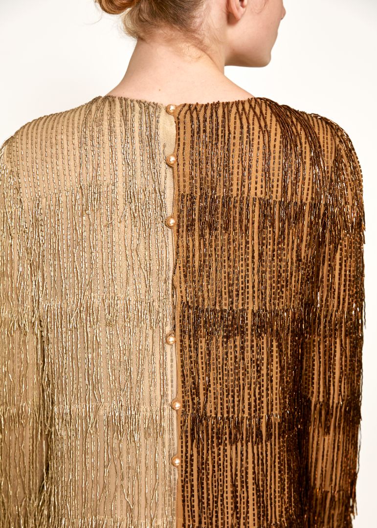 Bill Blass Fall 1984 Beaded Fringe Bronze & Gold Cocktail Dress - The Kit Vintage