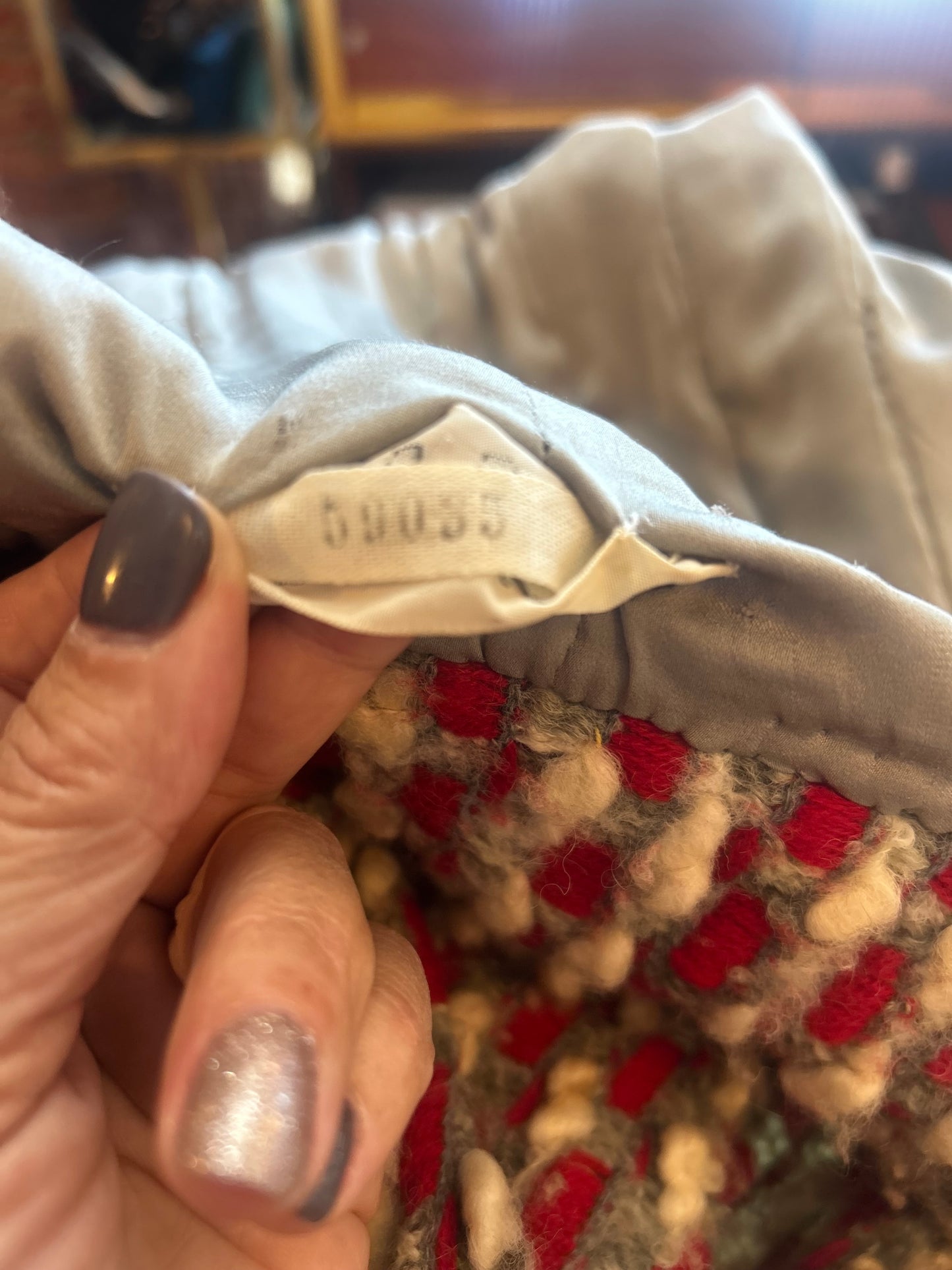 Rare Chanel Couture Red and Gray Woven Numbered Long Coat