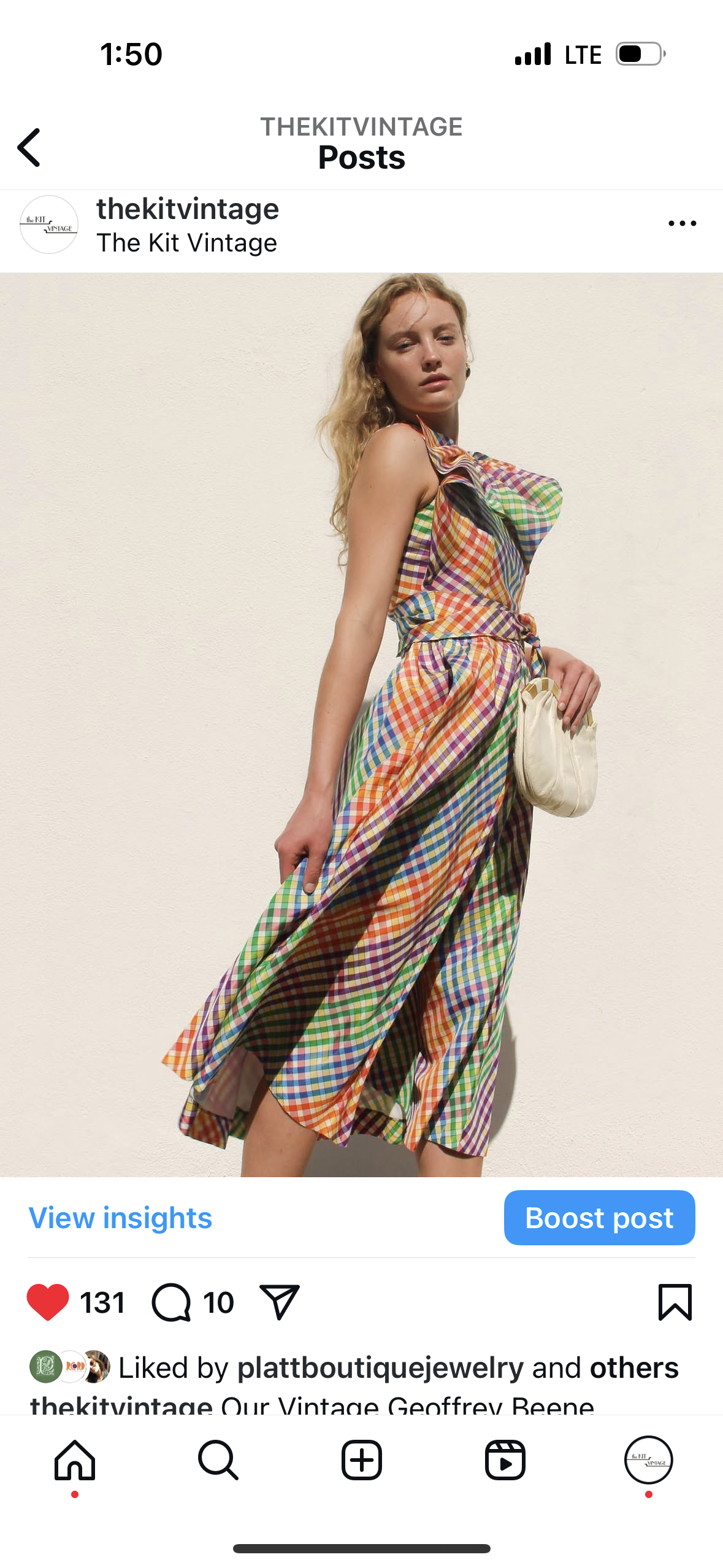 Geoffrey Beene 1970s Rainbow Plaid Dress With Bow Neckline - The Kit Vintage