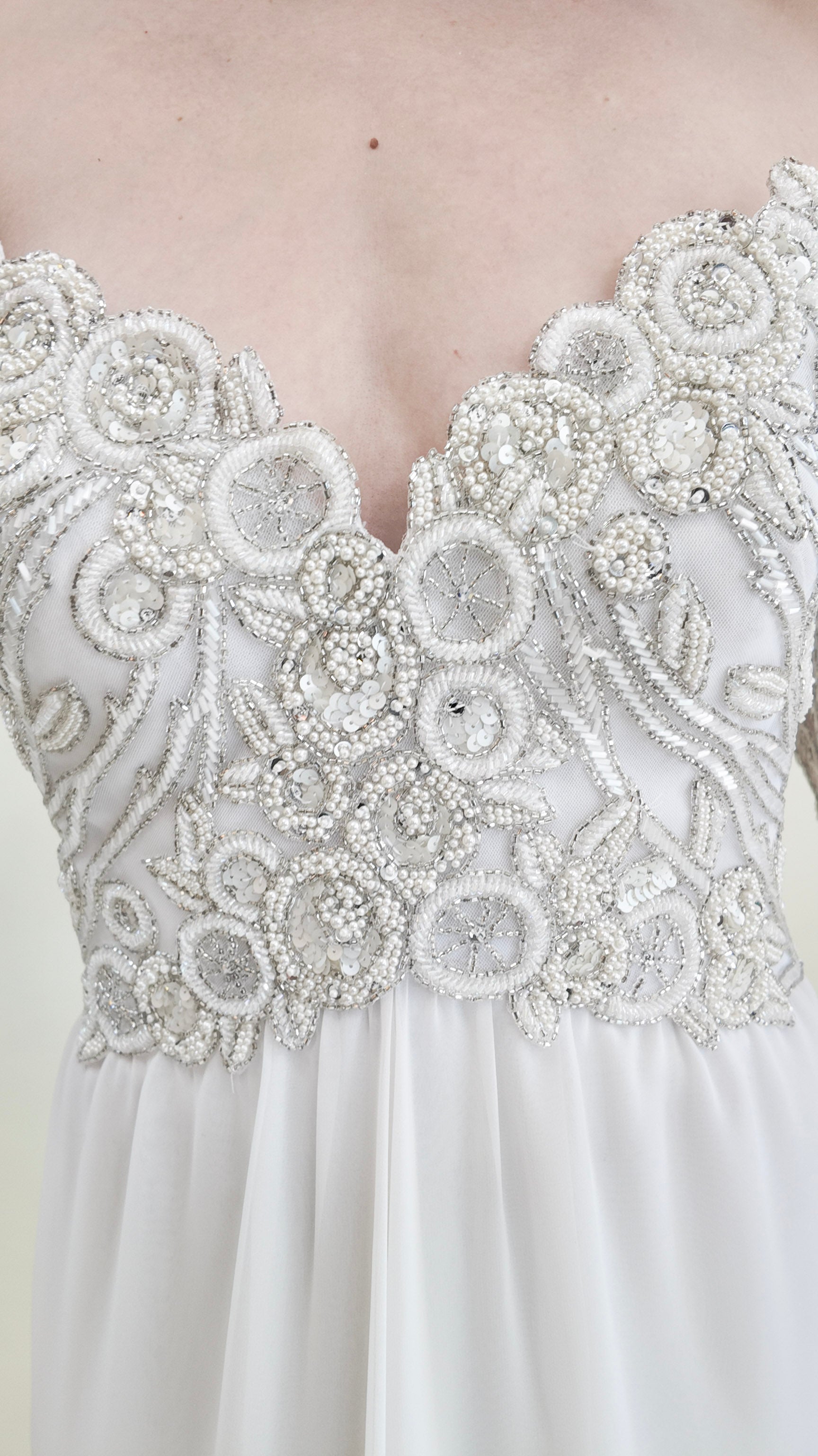 1980's Vintage Bob Mackie White Gown with White Beaded Bodice - The Kit Vintage