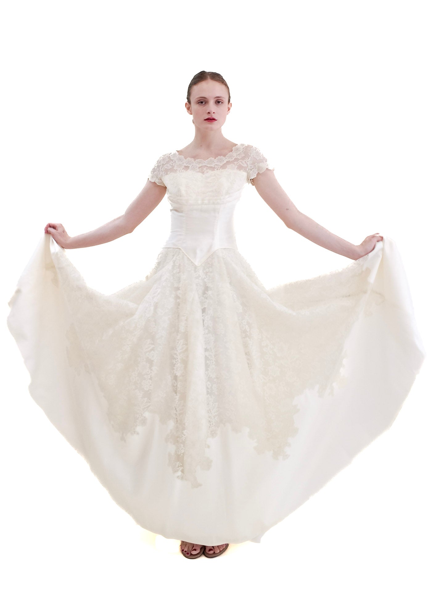 1957 Vintage White Satin & Lace Wedding Dress