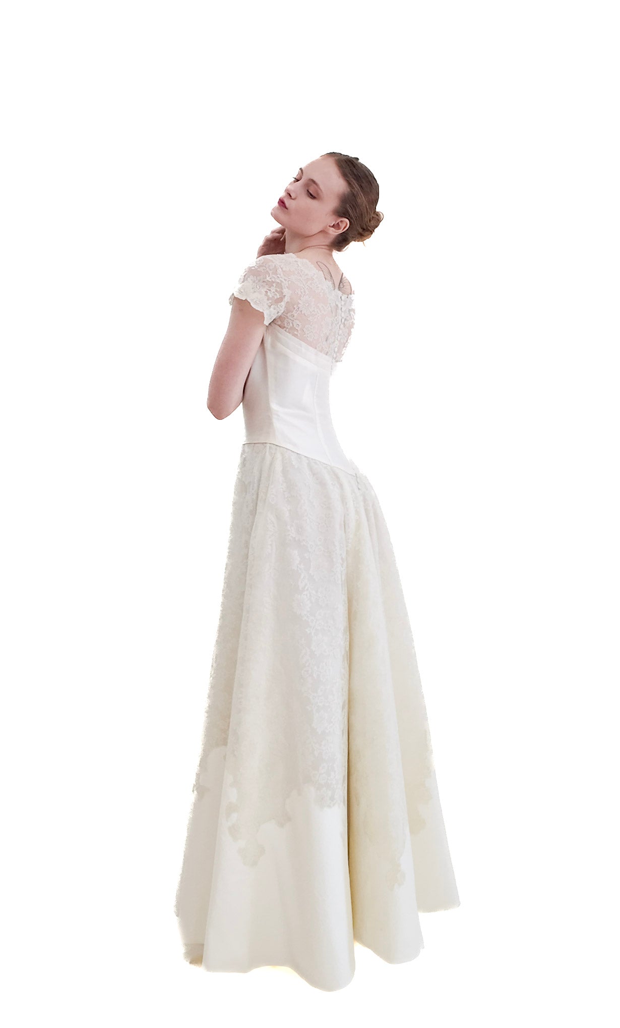 1957 Vintage White Satin & Lace Wedding Dress