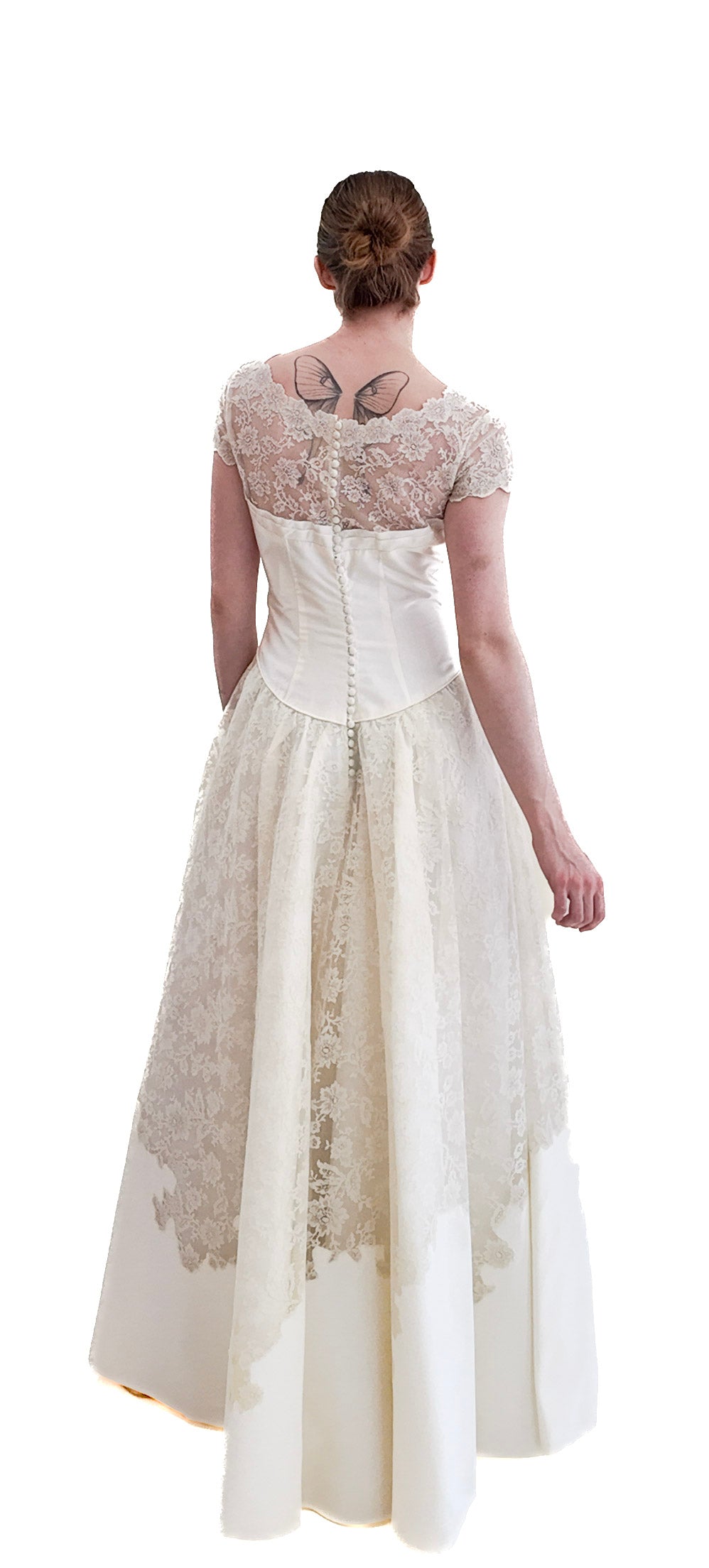 1957 Vintage White Satin & Lace Wedding Dress