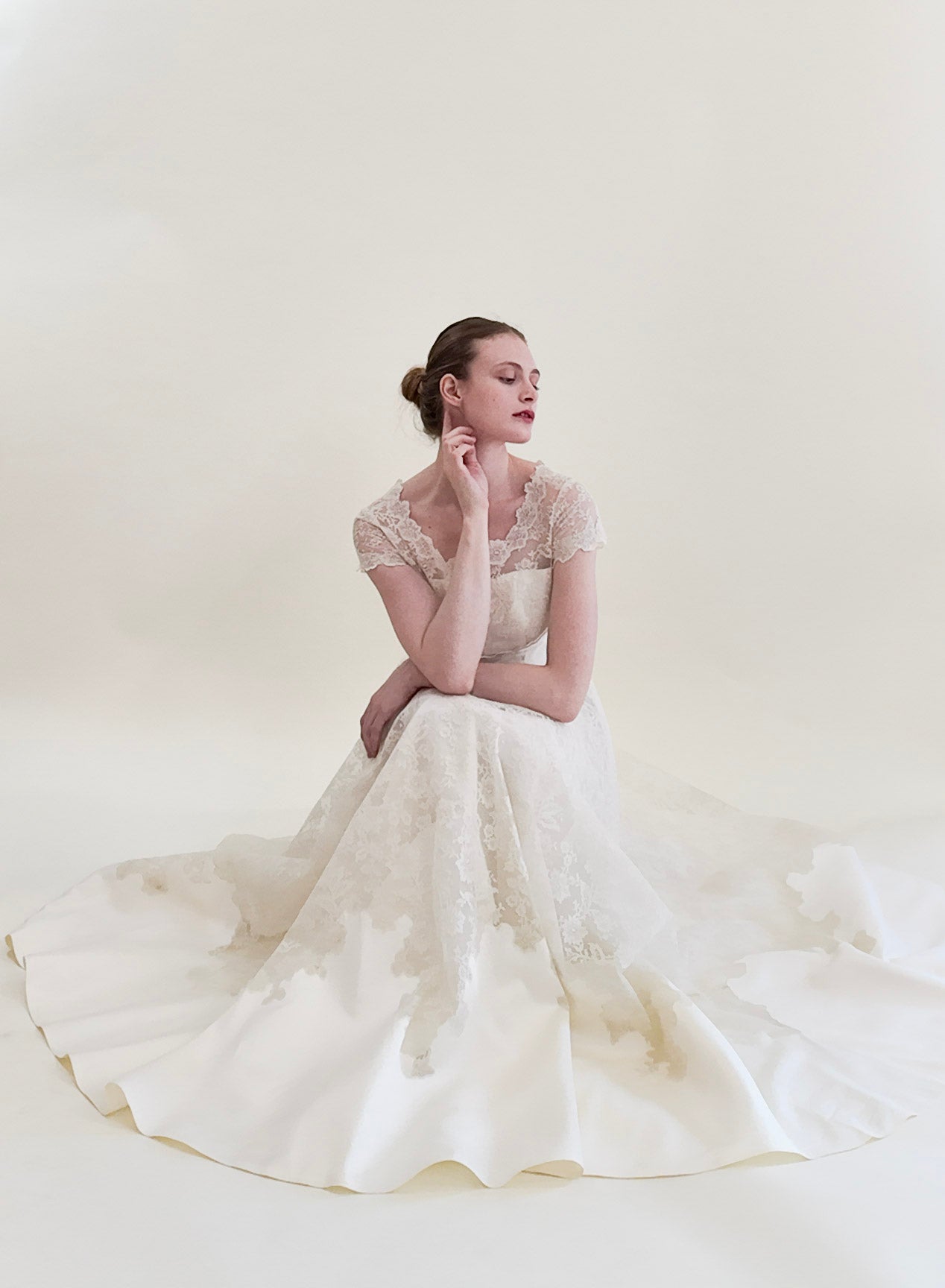 1957 Vintage White Satin & Lace Wedding Dress
