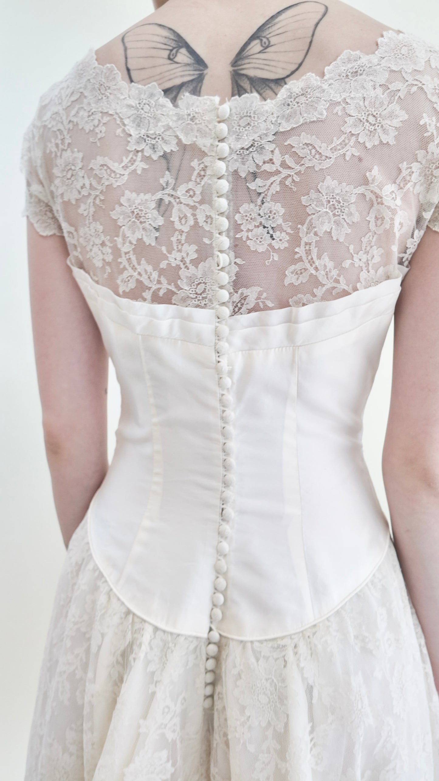 1957 Vintage White Satin & Lace Wedding Dress